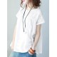 Vintage Solid Color Split-Joint Pleated Embroidered Hollow Lace Round-Neck Short Sleeves T-Shirt