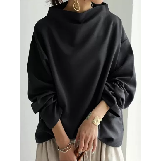 Casual Solid Color High-Neck Long Sleeves T-Shirt