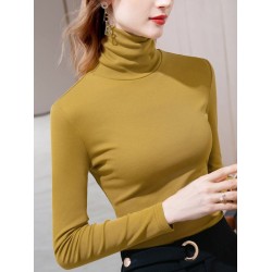 Simple 9 Colors High-Neck Long Sleeves T-Shirt Top