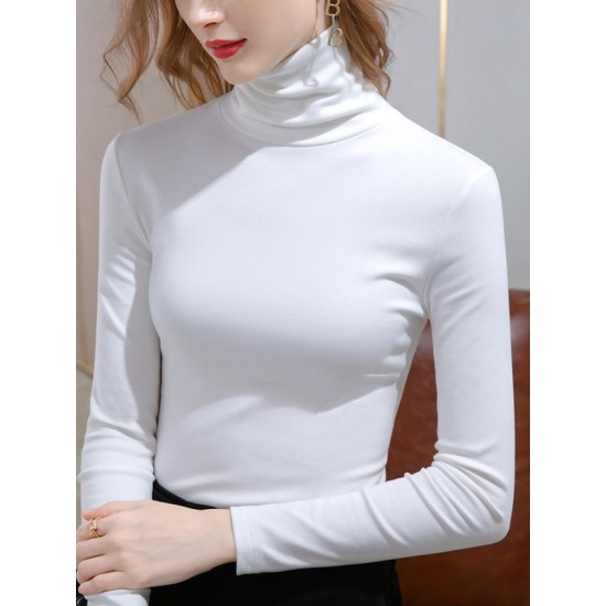 Simple 9 Colors High-Neck Long Sleeves T-Shirt Top