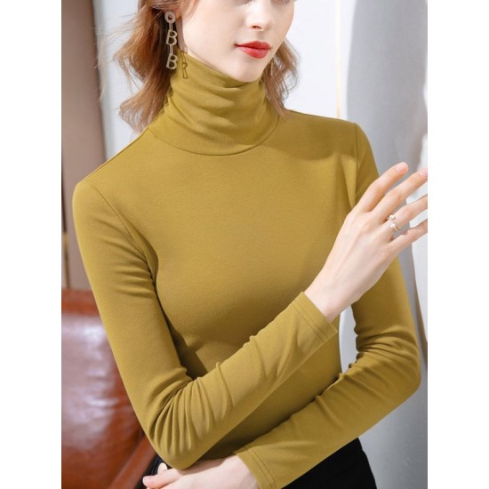 Simple 9 Colors High-Neck Long Sleeves T-Shirt Top