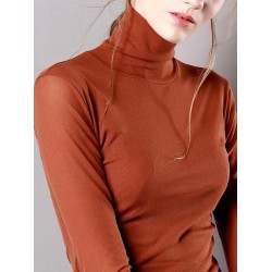 13 Colors High-Neck  Solid Color Long Sleeves T-Shirt Top