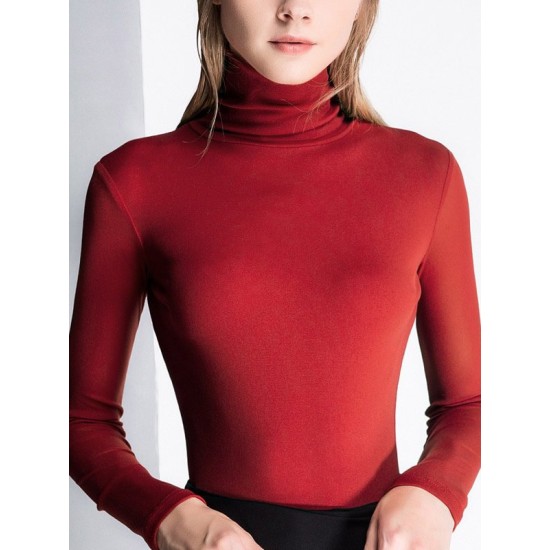 13 Colors High-Neck  Solid Color Long Sleeves T-Shirt Top