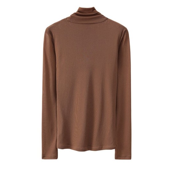 13 Colors High-Neck  Solid Color Long Sleeves T-Shirt Top