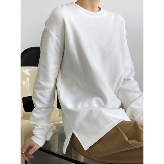 3 Colors Loose Casual Solid Color Split-Side T-Shirt Top