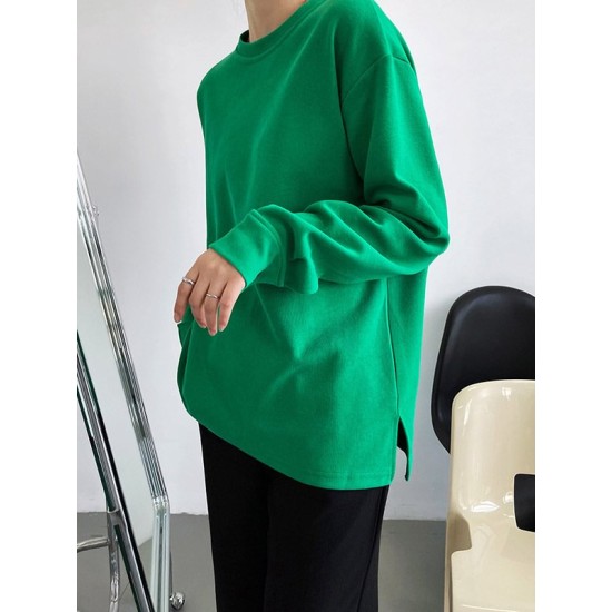 3 Colors Loose Casual Solid Color Split-Side T-Shirt Top