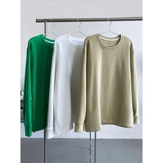 3 Colors Loose Casual Solid Color Split-Side T-Shirt Top