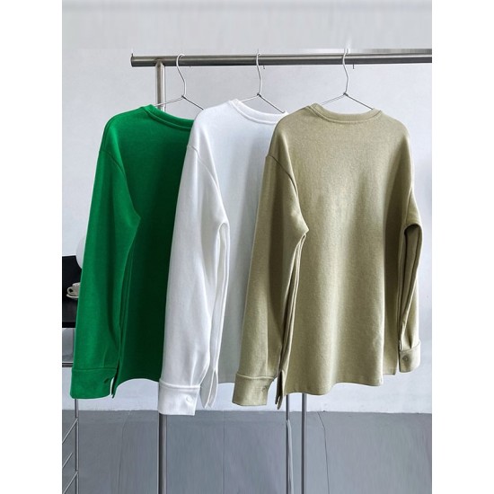 3 Colors Loose Casual Solid Color Split-Side T-Shirt Top