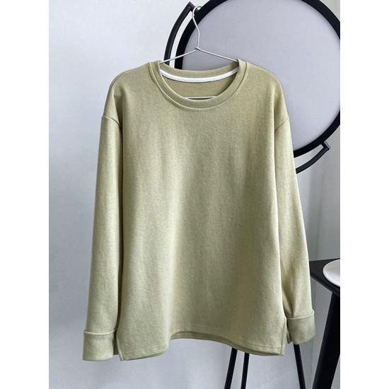 3 Colors Loose Casual Solid Color Split-Side T-Shirt Top