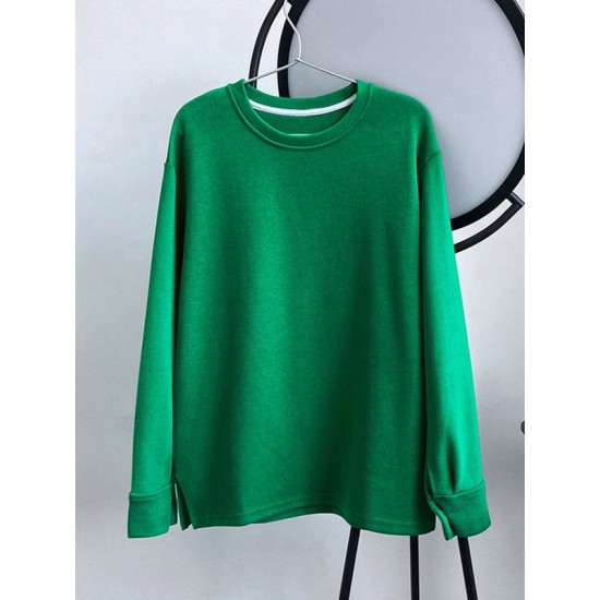 3 Colors Loose Casual Solid Color Split-Side T-Shirt Top