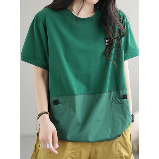 Split-Joint Loose Short Sleeves Round-Neck T-Shirts Tops