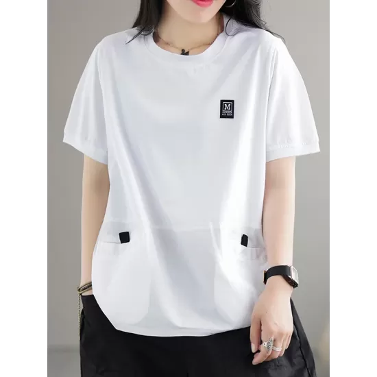 Split-Joint Loose Short Sleeves Round-Neck T-Shirts Tops