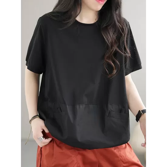 Split-Joint Loose Short Sleeves Round-Neck T-Shirts Tops