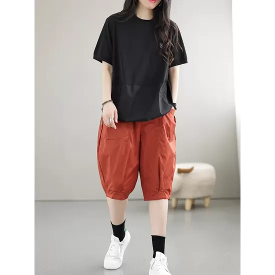 Split-Joint Loose Short Sleeves Round-Neck T-Shirts Tops