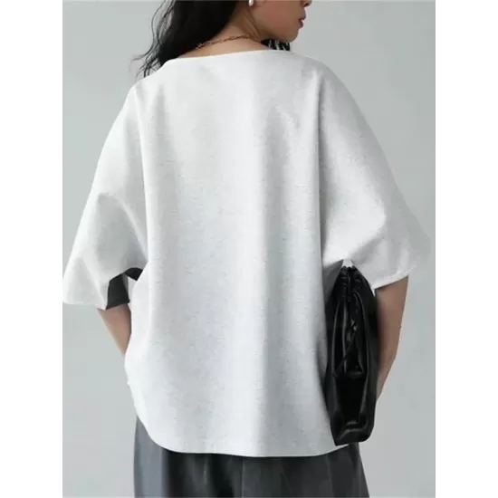 Contrast Color Batwing Sleeves Half Sleeves Round-neck T-Shirts Tops