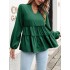 Solid Color Long Sleeves Loose V-Neck T-Shirts Tops