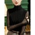 See-Through Solid Color Long Sleeves Skinny High-Neck T-Shirts Tops