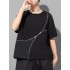 Asymmetric Split-Joint Zipper Loose Short Sleeves Round-neck T-Shirts Tops