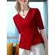 Asymmetric Solid Color Half Sleeves Skinny V-Neck T-Shirts Tops