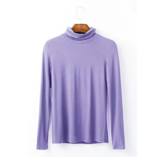 Simple Long Sleeves Skinny Solid Color High-Neck T-Shirts