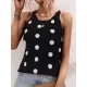 Hollow Polka-Dot High-Low Sleeveless Round-Neck Vest Top