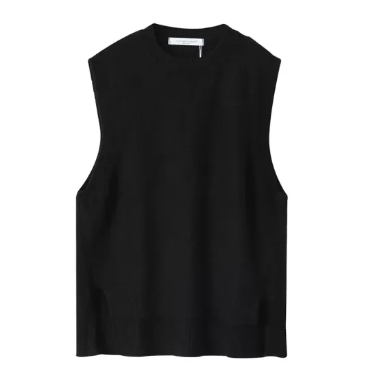 Solid Color Split-Joint Split-side High-low Loose Round-neck Vest Top Knitwear