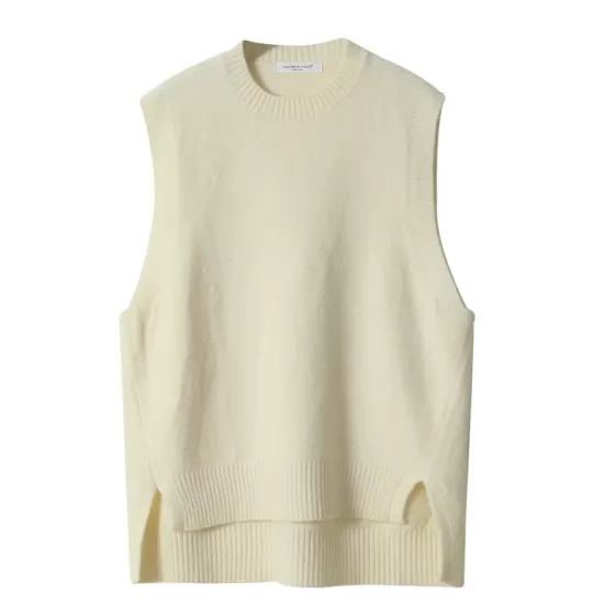 Solid Color Split-Joint Split-side High-low Loose Round-neck Vest Top Knitwear