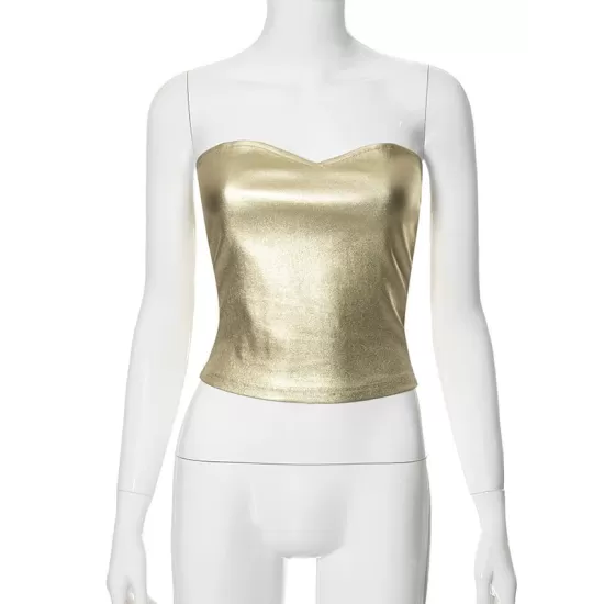 Shiny Solid Color Skinny Sleeveless Tube Vest Top