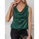 Sequined Shiny Solid Color Split-Joint Loose Sleeveless V-neck Vest Top