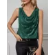 Sequined Shiny Solid Color Split-Joint Loose Sleeveless V-neck Vest Top