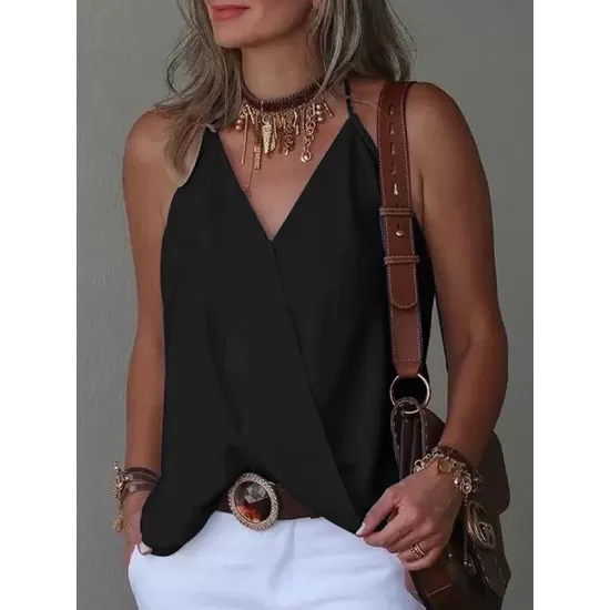 Solid Color Loose Sleeveless Spaghetti-Neck Vest Top