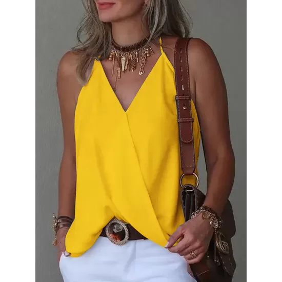 Solid Color Loose Sleeveless Spaghetti-Neck Vest Top