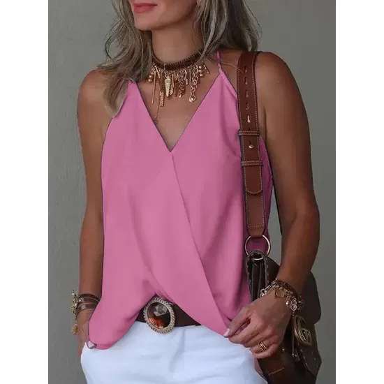 Solid Color Loose Sleeveless Spaghetti-Neck Vest Top