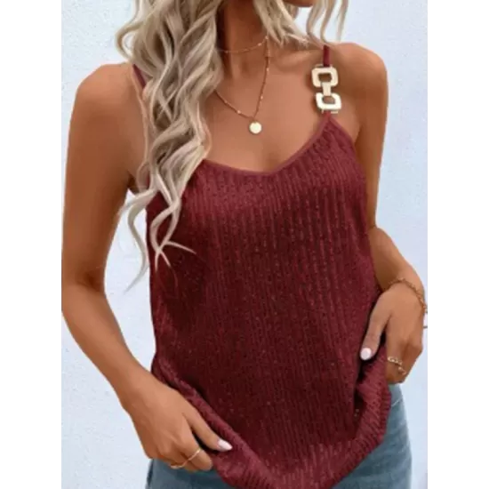 Sequined Split-Joint Loose Sleeveless Spaghetti-Neck Vest Top