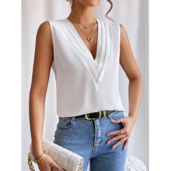 Layered Solid Color Loose Sleeveless V-Neck Vest Top