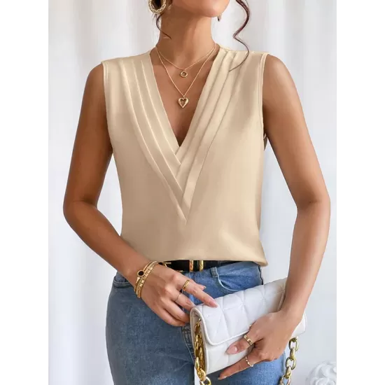 Layered Solid Color Loose Sleeveless V-Neck Vest Top