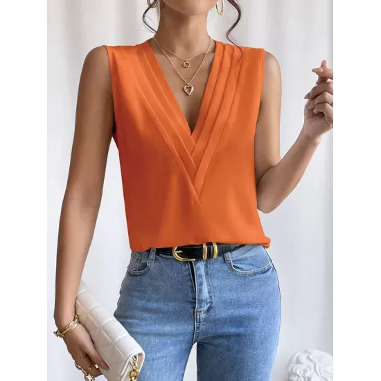 Layered Solid Color Loose Sleeveless V-Neck Vest Top