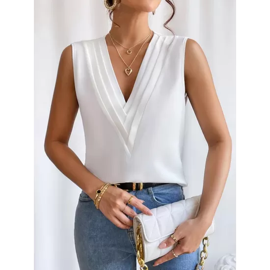 Layered Solid Color Loose Sleeveless V-Neck Vest Top