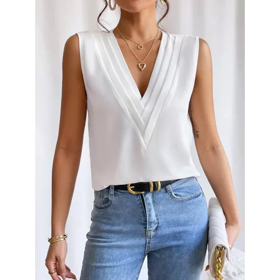 Layered Solid Color Loose Sleeveless V-Neck Vest Top