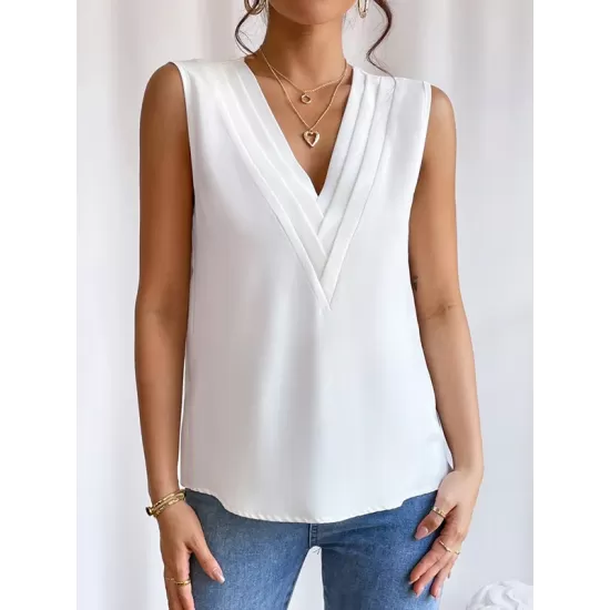 Layered Solid Color Loose Sleeveless V-Neck Vest Top