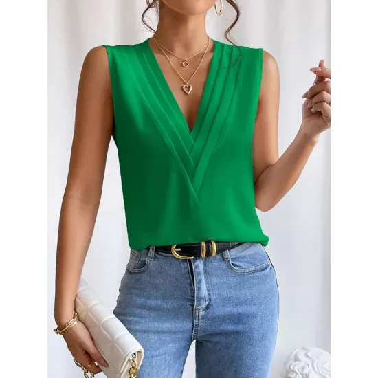 Layered Solid Color Loose Sleeveless V-Neck Vest Top