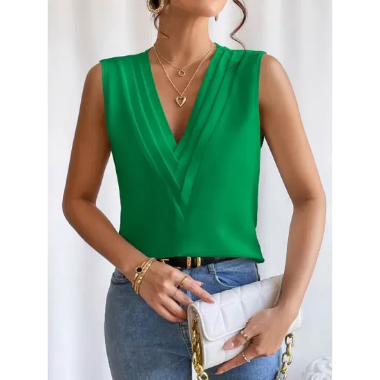 Layered Solid Color Loose Sleeveless V-Neck Vest Top