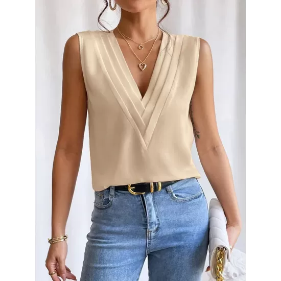 Layered Solid Color Loose Sleeveless V-Neck Vest Top