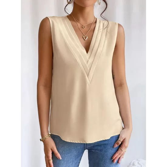 Layered Solid Color Loose Sleeveless V-Neck Vest Top