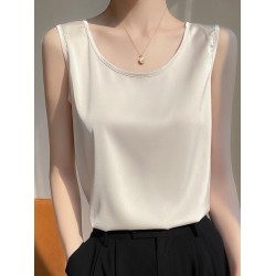 Solid Color Loose Sleeveless Round-Neck Vest Top