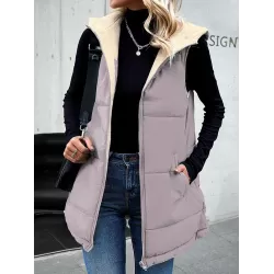 Loose Sleeveless Pockets Quilted Reversible Zipper Hooded Padded Vest Vest Outerwear