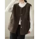 Buttoned Pockets Loose Sleeveless Round-Neck Vest Outerwear