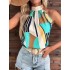 Pleated Printed Loose Sleeveless Halter-Neck Vest Top