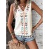 Embroidered Tasseled Loose Sleeveless V-Neck Vest Top