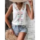 Embroidered Tasseled Loose Sleeveless V-Neck Vest Top